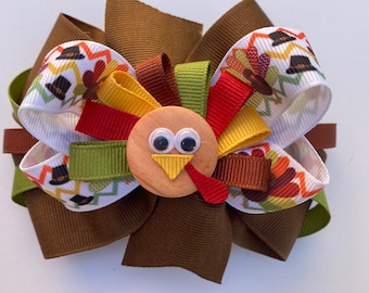 Thanksgiving Turkey Hair Bow, Turkey Hair Bow, Fall Hair Bow, Thanksgiving Hair Bow, Turkey Bow, Thankgiving Bow, Large Thanksgiving Bow