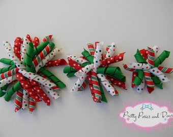 Christmas Hair Bow, Christmas Bow, Red and Green Hair Bows, Christmas Corkscrew Hair Bow, 4 inch Hair Bows, 3 inch Hair Bows, 2 inch Hair Bo