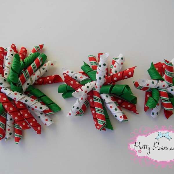 Christmas Hair Bow, Christmas Bow, Red and Green Hair Bows, Christmas Corkscrew Hair Bow, 4 inch Hair Bows, 3 inch Hair Bows, 2 inch Hair Bo