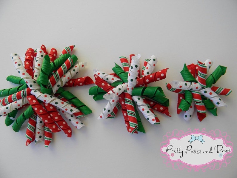 Christmas Hair Bow, Christmas Bow, Red and Green Hair Bows, Christmas Corkscrew Hair Bow, 4 inch Hair Bows, 3 inch Hair Bows, 2 inch Hair Bo image 1