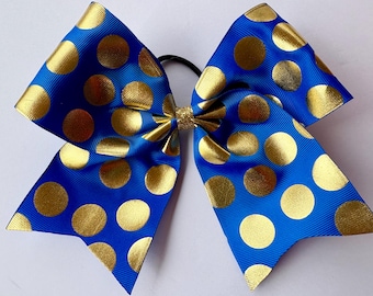 Royal Blue and Gold Cheer Bow, Metallic Gold Cheer Bow