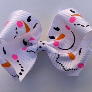 Snowman Hair Bow, Snowman Bow, Winter Hair Bow, Winter Bow, Christmas Hair Bow