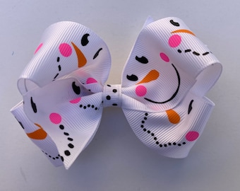 Snowman Hair Bow, Snowman Bow, Winter Hair Bow, Winter Bow, Christmas Hair Bow