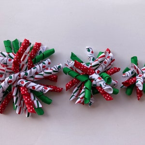 Christmas Hair Bow, Christmas Bow, Red and Green Hair Bows, Christmas Corkscrew Hair Bow, 4 inch Hair Bows, 3 inch Hair Bows, 2 inch Hair Bo image 3