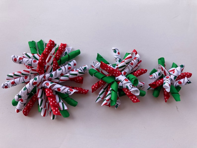 Christmas Hair Bow, Christmas Bow, Red and Green Hair Bows, Christmas Corkscrew Hair Bow, 4 inch Hair Bows, 3 inch Hair Bows, 2 inch Hair Bo image 3