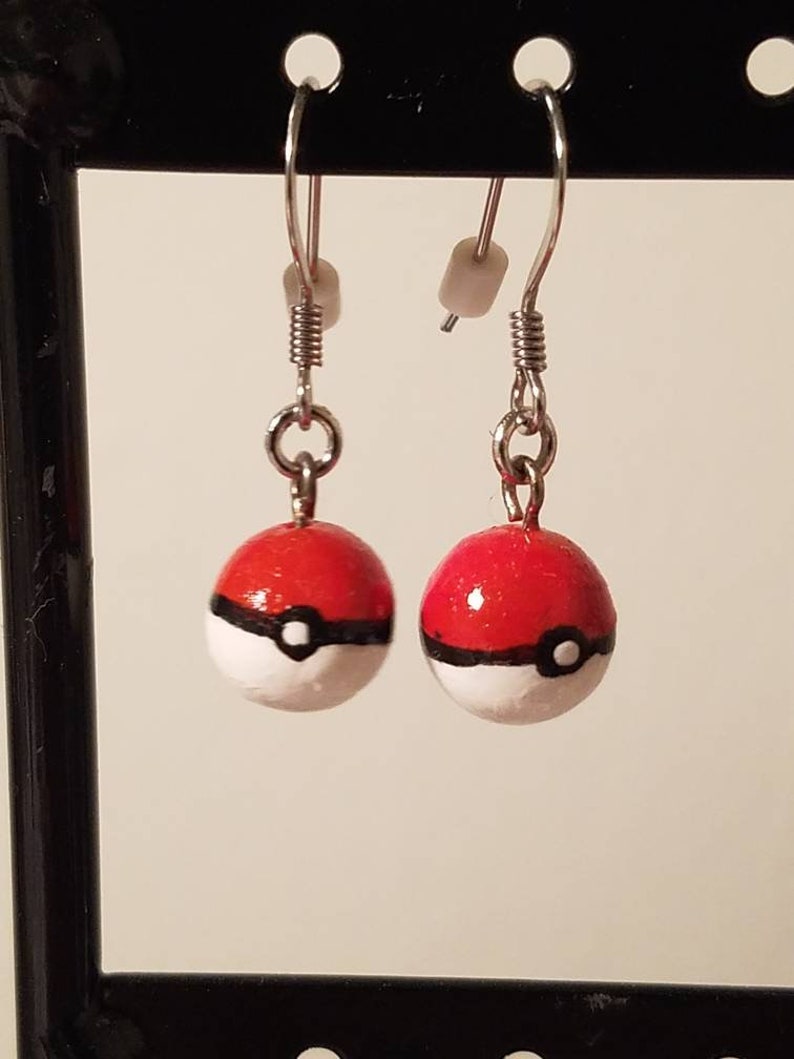 Pokeball Inspired Earrings Video Game Dangle Earrings Etsy