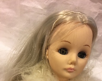 Vintage 1980's Effanbee 11"Hard Plastic Ivory Wedding Sleeper Doll