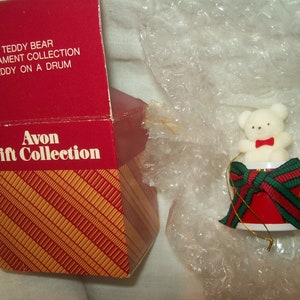 Vintage AVON Gift Collection Christmas Ornament Teddy on a Drum-New With Box