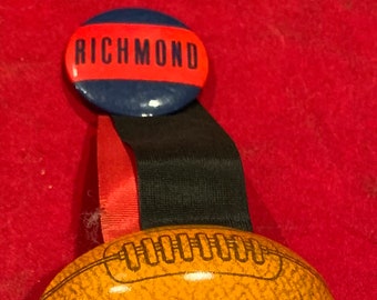 Antique Circa 1930's University of Richmond Pin Pinback Button w/ Large Dangling Metal Football - Antique Spiders Memorabilia