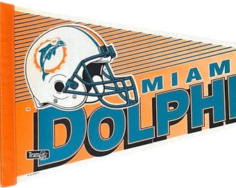 Vintage 1990s Miami Dolphins NFL Football Full Sized 29 Inch Pennant - Football Memorabilia