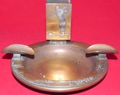 Beautiful Circa 1915 Golf Themed Trophy Sterling Silver on Bronze Ashtray made by the Heintz Art medal company