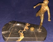 Beautiful Circa 1920 39 s Soccer Themed Metal Marble Figural Ashtray
