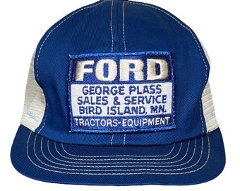 Vintage 1970's Ford George Plass Sales & Service Bird Island Minnesota Tractors and Equipment Snapback Trucker Patch Hat Cap