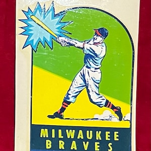 Vintage 1950&#39;s Milwaukee Braves Baseball Batter Graphic Decal In Original Envelope