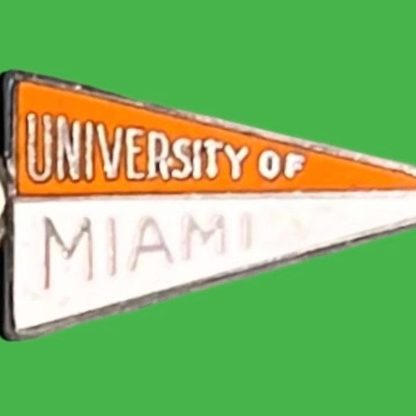 Beautiful Vintage 1940's University of Miami Enameled Silver Toned Pennant Shaped Charm