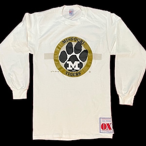 Vintage 1980&#39;s University of Missouri Tigers The Game Brand Single Stitch Long Sleeve T-Shirt - Size Small