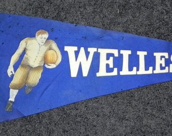 Circa 1910 Oversized Wellesley College Football Graphic Pennant - See images of Wellesley College Female Football Team