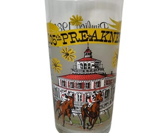 Vintage 1980 Preakness Horse Racing Drinking Glass Tumbler - Lists Past Winners - Early Sports Memorabilia