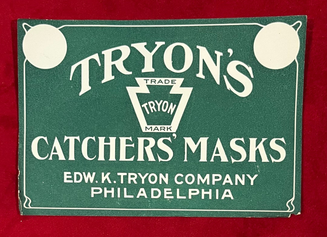 Antique Circa 1910 Tryon Sporting Goods Baseball Catcher Mask Box Label ...