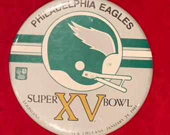 Vintage Large 6 Inch 1980 Philadelphia Eagles Superbowl XV Pin Pinback Button - Antique NFL Football Memorabilia
