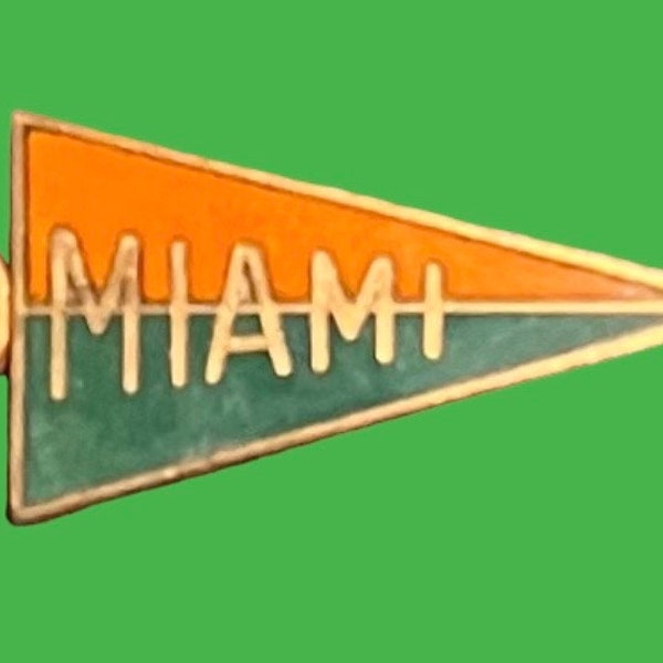 Beautiful Vintage 1940's University of Miami Enameled Gold Toned Pennant Shaped Charm