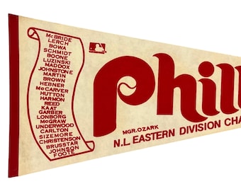 Vintage 1977 Philadelphia Phillies National League Eastern Division Champions Full Sized 29 Inch Baseball Roster Scroll Pennant