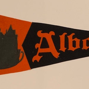 Beautiful Antique Circa 1920's Albany New York 30 Inch Sewn Letter Pennant with Great Castle Shaped Sewn on Silhouette -  Early Souvenir