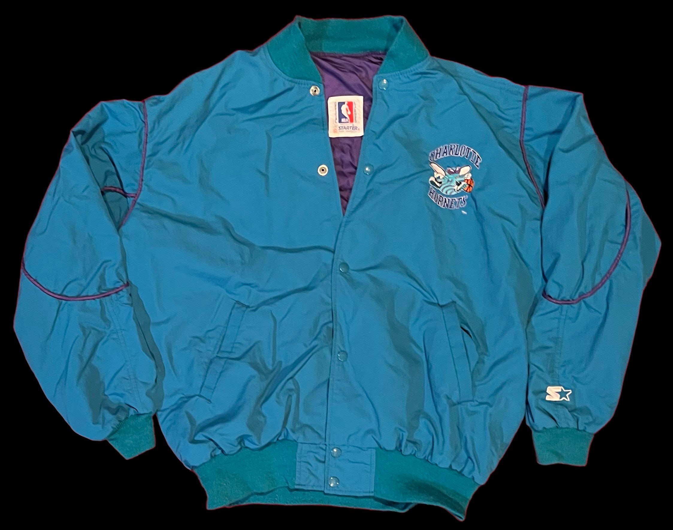 Vintage 90s Nylon Colour-Block Purple Starter Charlotte Hornets NBA 1/2 Zip  Hooded Windbreaker Jacket - Medium– Domno Vintage