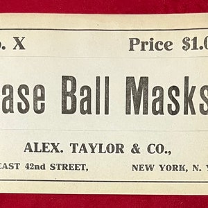 Antique Circa 1910 Alex Taylor Sporting Goods Baseball Catcher Mask Box Label - Baseball Equipment / Memorabilia