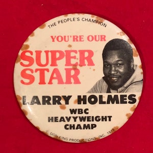 Vintage 1979 Larry Holmes World Heavyweight Champ Boxing Pin PInback - Antique Boxer Memorabilia