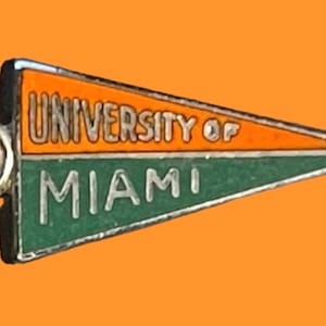 Beautiful Vintage 1940&#39;s University of Miami Enameled Silver Toned Pennant Shaped Charm