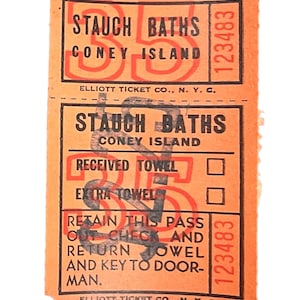 Vintage Coney Island Stauch Baths Ticket Stub - Antique New York City Amusement Memorabilia