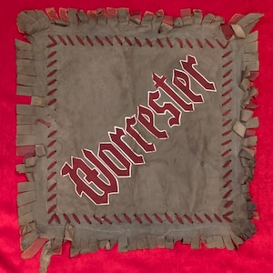 Antique Circa 1910 WPI Worcester Polytechnic Institute Phi Sigma Kappa Fraternity Sewn Letter Leather Pillowcase Banner