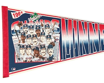 Vintage 1991 Minnesota Twins World Series Team Caricature 29 Inch Felt MLB Baseball Pennant