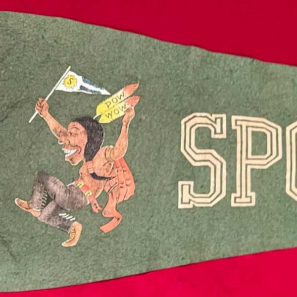 Beautiful Circa 1910 Spokane Washington Pow Wow 34.5 Inch Pennant With Great Native American Chief Graphic - Antique Travel Memorabilia