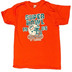 Fantastic Vintage 1986 Miami Dolphins Super Bowl AFC Champions Single Stitch L T Shirt - Early NFL Tee