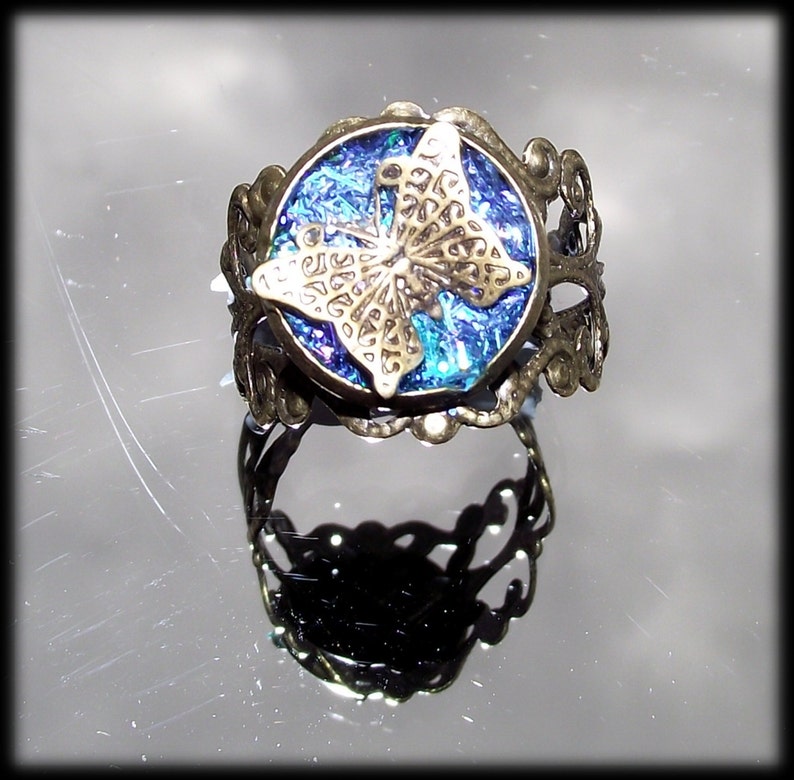 Blue Butterfly Ring Bronze Glitter Resin Ring Pool of Gems - Etsy