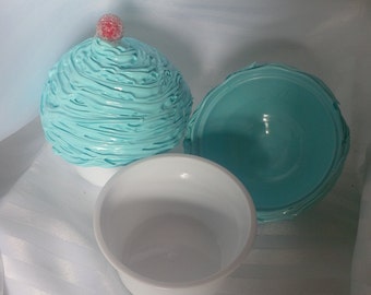 Sale - Gift Ideas - BLUE BOX -  Faux Cupcake Carrier Box - Birthday Gift Box - Fake Food - Cottagecore Bakery