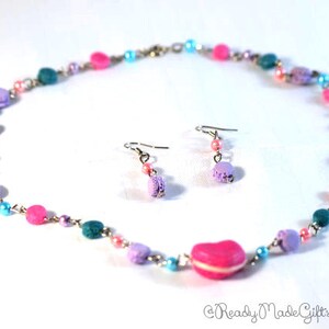 Sale - Macaroon Necklace and Earring Set - Multicoloured Macarons / Macaroons - Fake Food - Cottagecore Bakery