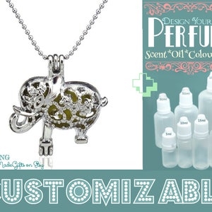 Sale - Perfume & Aromatherapy Locket - Choose Your Scent - Silver Alloy Elephant Necklace-