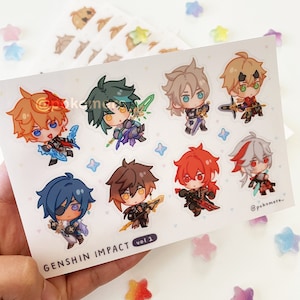 Teyvat Boys Clear Stickers 4 x 6 Sheet || Waterproof Vinyl