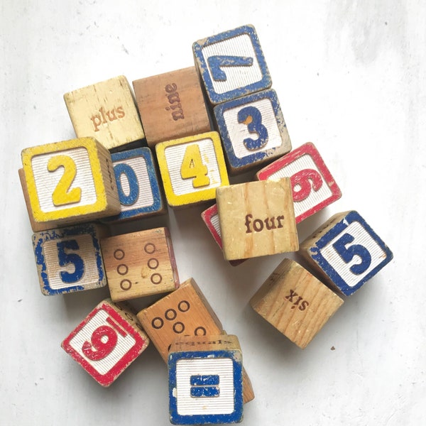 Vintage Blocks, Number Blocks, Wooden Blocks, Nursery Decor, Vintage Decor