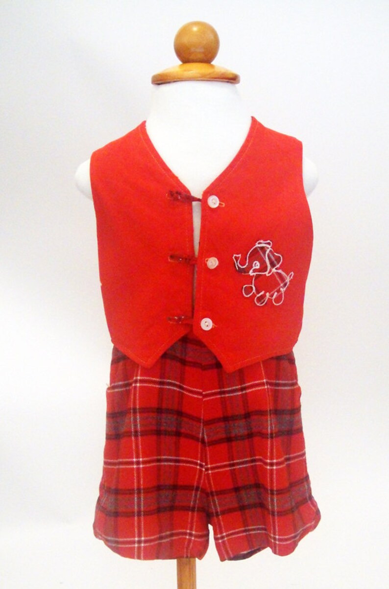Boys Vest Overalls Red Plaid Vintage Baby Clothes Toddler - Etsy