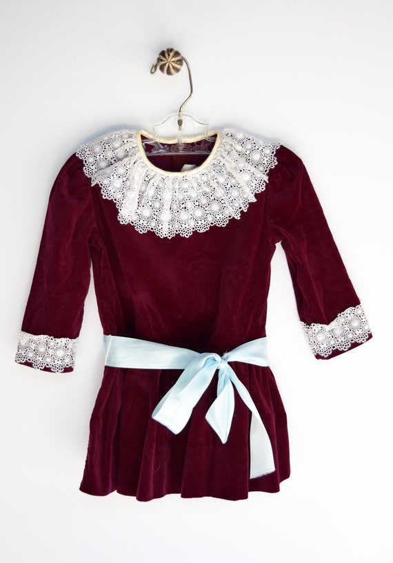 Toddler Girl Dress, Maroon Toddler Dress, Vintage… - image 1