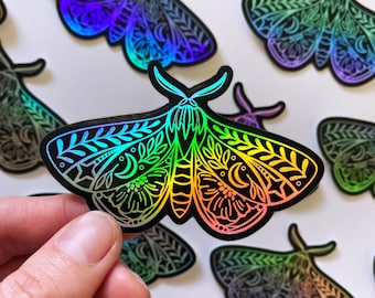 Holographic Moth Sticker, moth sticker, celestial moth sticker, floral moth sticker, holographic butterfly sticker, holographic moth decal