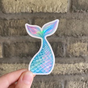 Holographic mermaid sticker, Holographic mermaid tail sticker, mermaid tail sticker, watercolor mermaid sticker, blue mermaid tail sticker