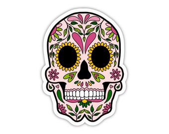 Floral Sugar Skull Sticker, Floral Skull Sticker, Sugar Skull Sticker, Pink Skull Sticker, Spooky Skull Sticker, Skull Decal, Floral Skull