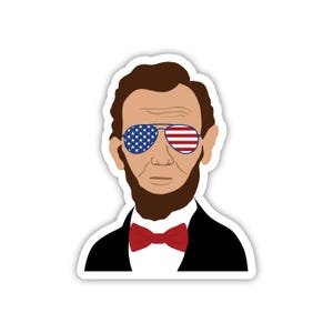 Pegatina de Abraham Lincoln, pegatina de Lincoln, pegatina de gafas de sol de Lincoln, pegatina divertida del 4 de julio, pegatina divertida del Día de la Independencia