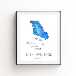 Custom Aquarell HLT Mission Map | Schwester Missionar Geschenk | Missionar Geschenk | Älteres Geschenk | Called To Diene | HLT | Abschiedsgeschenk