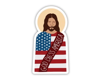 God Bless America Sticker, Patriotic Jesus Sticker, America Jesus Sticker, Jesus Sticker, Christian Patriotic Sticker, Independence Day Gift